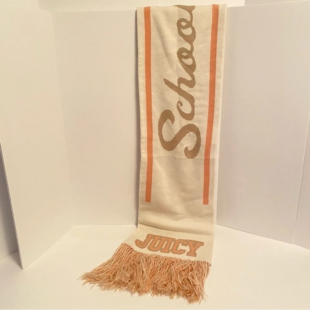 Juicy Couture Oversized Reversible School of Couture Scarf Peach/ Ivory/ Beige - Picture 11 of 15